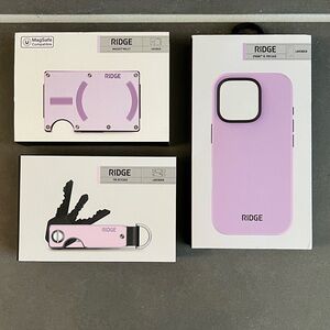RIDGE Wallet, KeyCase and iPhone 16 Pro Case Bundle, Lavender, NIB, NWT